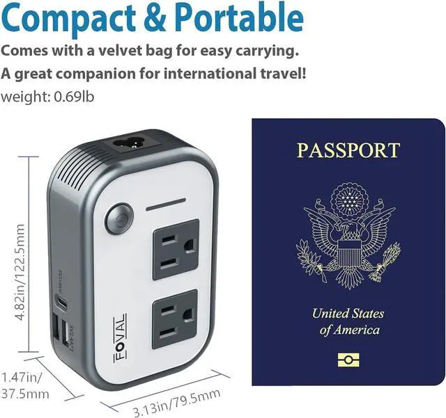Alt view image 6 of 7 - Step Down Power Converter - FOVAL 230W Travel Voltage Converter 220V to 110V International Plug Adapter with [Upgraded 18W PD USB-C] 3 USB Ports 2 AC Outlets US to Europe Italy UK AU Plug (Gray)