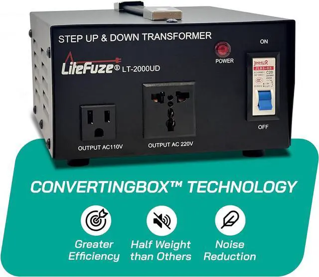 Alt view image 4 of 7 - 2000 Watt Voltage Converter Transformer Step Up/Down - 110v to 220v / 220v to 110v Power Converter - Fully USA Grounded Cord - Universal Outlet Socket, 2x US Outlets - CE Certified