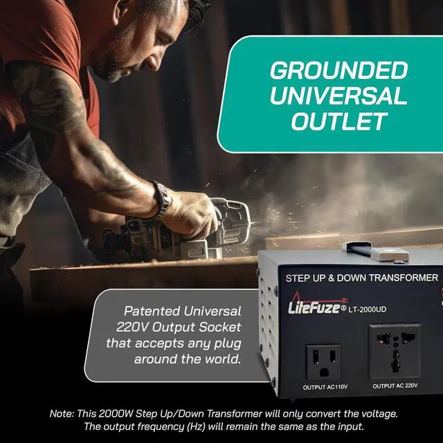 Alt view image 7 of 7 - 2000 Watt Voltage Converter Transformer Step Up/Down - 110v to 220v / 220v to 110v Power Converter - Fully USA Grounded Cord - Universal Outlet Socket, 2x US Outlets - CE Certified