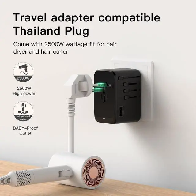 Alt view image 7 of 7 - 120W International Travel Adapter, 4USB-C & 1USB-A Worldwide Wall Charger, GaN Fast Charger with UK EU AU US Plugs, All-in-One International Converter for Laptops Tablets Phones