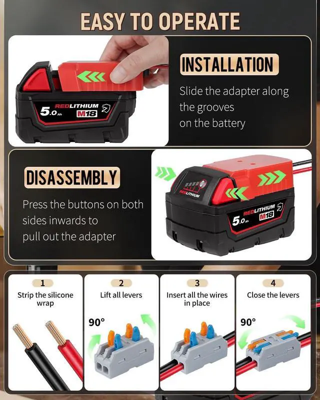 Alt view image 6 of 7 - Vibit 18 V to 12 V Step-Down Converter for Milwaukee M18 Battery, DC Power Adapter, Voltage Reducer Transformer 180 W Buck Converter Regulator for Golf Cart RC Car Truck Light & DIY