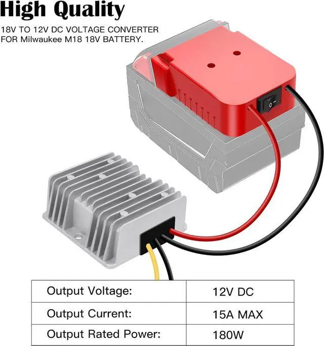 Alt view image 6 of 7 - DC Power Aadpter for Milwaukee M18 Battery 18V to 12V Step Down Voltage Converter 15A MAX 180W Inverter Automatic Buck Converter DC Voltage Regulator with Upgraded Low Voltage Protection and Switch