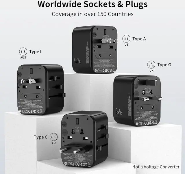 Alt view image 3 of 6 - MOMAX Universal Travel Adapter Worldwide 35W, Fast Charging International Power Adapter with PD3.0, QC3.0, USB C, All in One World Plug Adapter for US EU UK AUS Laptops Tablets Phones, Small Size