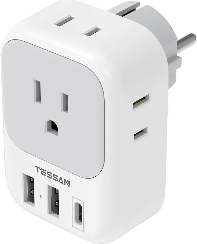 Main image of TESSAN Type E F Plug Adapter, Germany France Power Adapter with 3 USB Ports(1 USB C), 4 AC Outlets Travel Converter Plug Adaptor for US to Europe EU Spain Iceland Korea Greece Russia German French