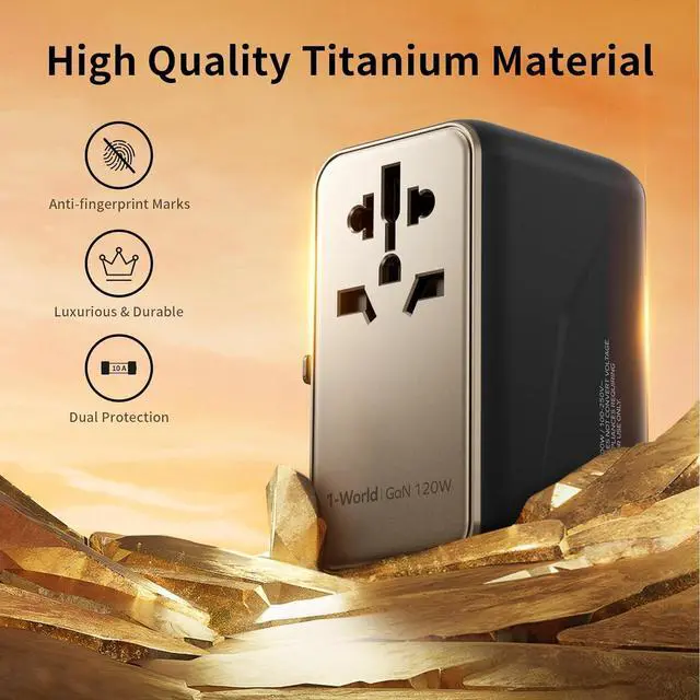 Alt view image 6 of 6 - MOMAX 120W Universal Travel Adapter, GaN Technology, EU/UK/AUS/US/JP Worldwide, Fast Charging for iPhone, MacBook pro, Vision Pro, Charging Cable Included
