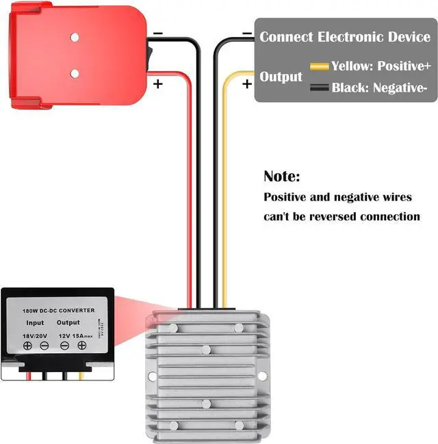 Alt view image 3 of 7 - DC Power Aadpter for Milwaukee M18 Battery 18V to 12V Step Down Voltage Converter 15A MAX 180W Inverter Automatic Buck Converter DC Voltage Regulator with Upgraded Low Voltage Protection and Switch