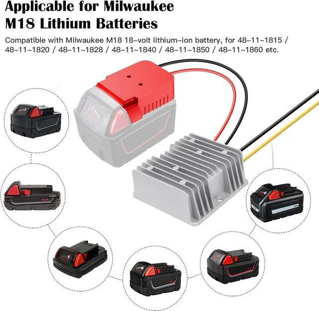 Alt view image 4 of 7 - DC Power Aadpter for Milwaukee M18 Battery 18V to 12V Step Down Voltage Converter 15A MAX 180W Inverter Automatic Buck Converter DC Voltage Regulator with Upgraded Low Voltage Protection and Switch