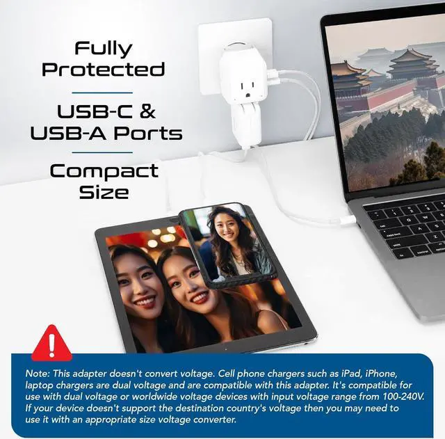 Alt view image 3 of 7 - Ceptics China, Malaysia Power Adapter Travel Set, 20W PD & QC, Safe Dual USB & USB-C 3.1A2 USA Outlet - Compact-Use in Hong Kong, Kuwait, Singapore, Iraq - Includes Type G, I, C SWadAPt Attachments