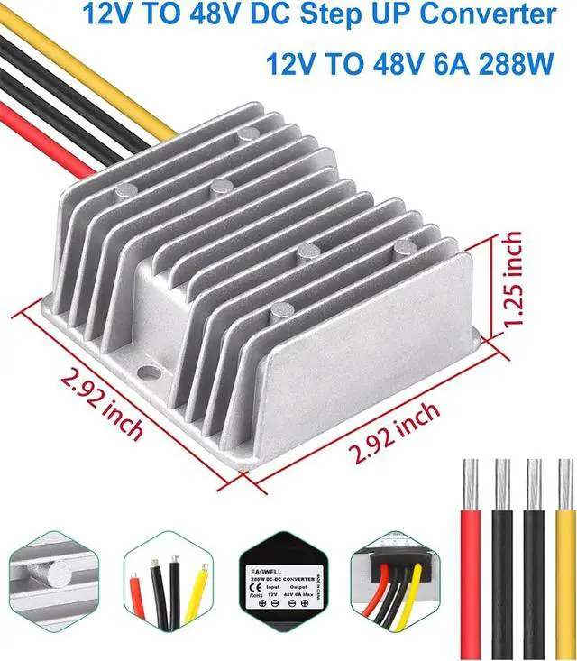 Alt view image 2 of 7 - 12V to 48V DC Step UP Converter, EAGWELL DC Converter Regulator 6A 288W Power Supply Adapter for Golf Cart Club Car Truck Vehicle Boat Solar System