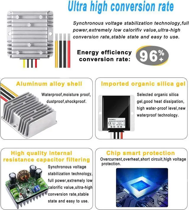 Alt view image 6 of 7 - 12V to 48V DC Step UP Converter, EAGWELL DC Converter Regulator 6A 288W Power Supply Adapter for Golf Cart Club Car Truck Vehicle Boat Solar System
