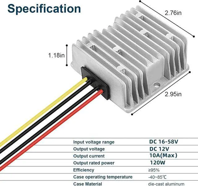 Alt view image 2 of 6 - 10A 120W Golf Cart 18V 20V 24V 36V 48V Step Down to DC 12V Converter Voltage Regulator Reducer Power Buck Converter Waterproof Transformer(DC 16-58V Inputs