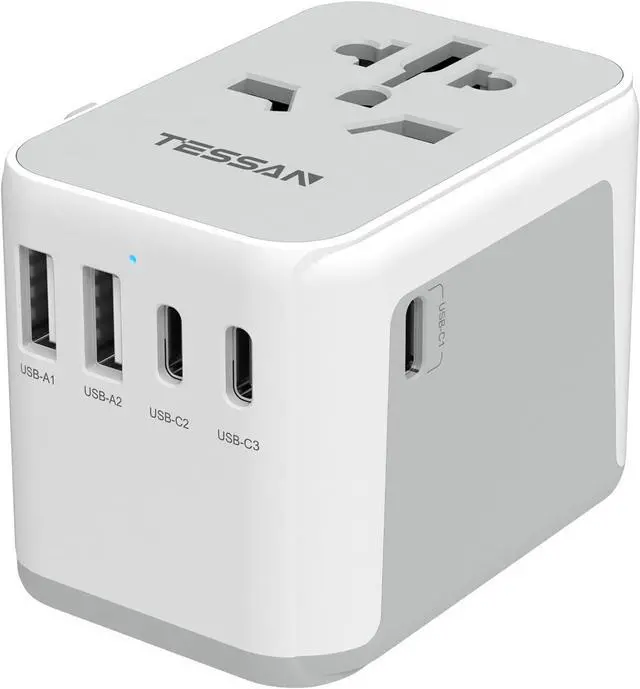 Main image of TESSAN Universal Travel Adapter, International Power Adapter 5.6A 3 USB C 2 USB A Ports, Plug Adaptor Travel Worldwide, All-in-one Travel Charger Outlet Converter for Europe UK EU AUS (Type C/G/A/I)