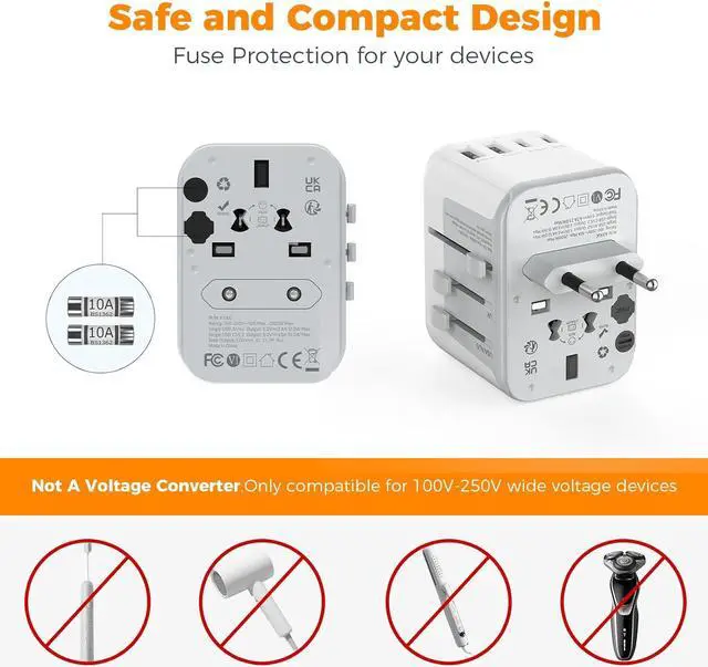 Alt view image 6 of 7 - TESSAN Universal Travel Adapter 21W, International Plug Adaptor with 2 USB C Wall Charger 2 USB A Ports, Worldwide Power Outlet Travel Essentials for US to European EU UK AUS (Type C/G/A/I)