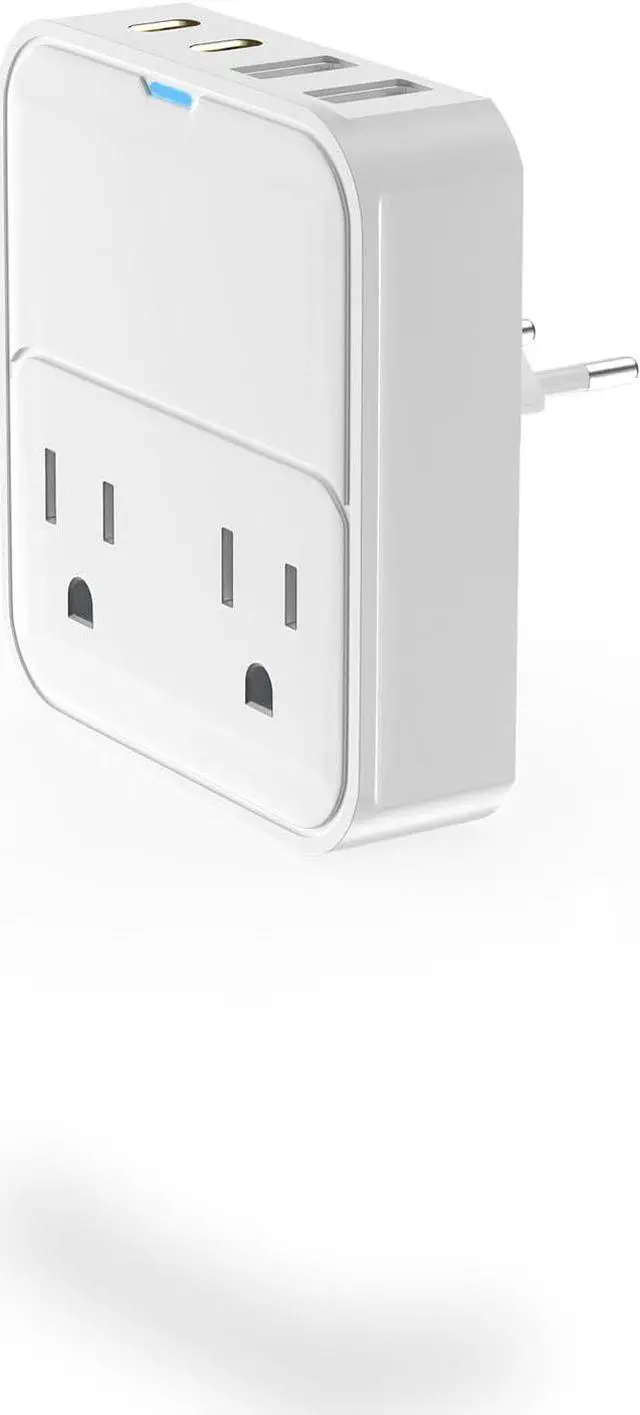 Main image of VHBW European Travel Plug Adapter,20W USB C Power Adapter Fast Charger with 2 AC Outlets, 2 USB-C Ports, 2 USB-A Ports,Type C EU Power Adaptor for US to Most of Europe Spain Italy France