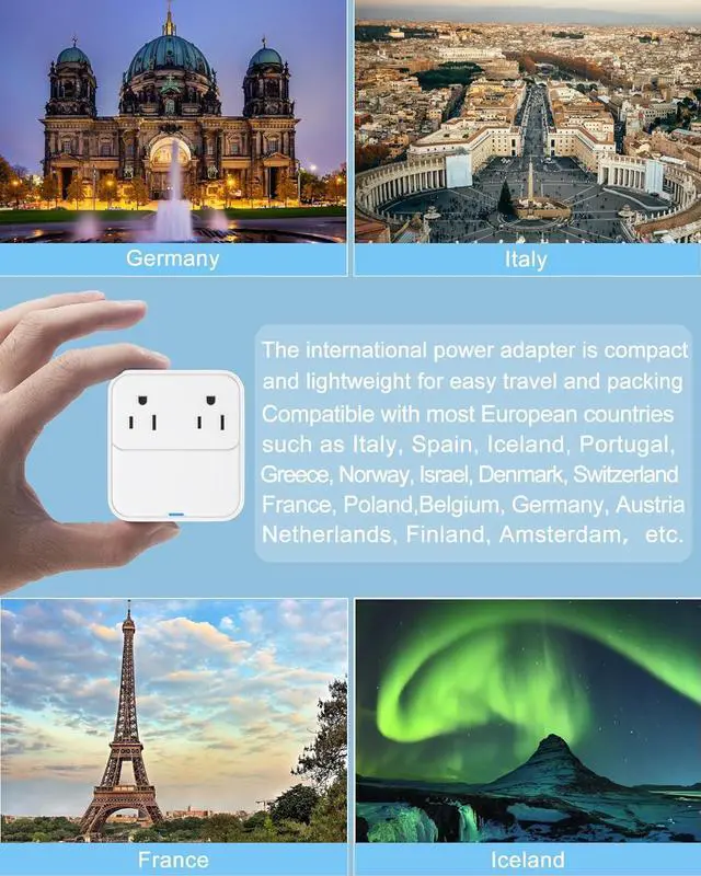 Alt view image 3 of 7 - VHBW European Travel Plug Adapter,20W USB C Power Adapter Fast Charger with 2 AC Outlets, 2 USB-C Ports, 2 USB-A Ports,Type C EU Power Adaptor for US to Most of Europe Spain Italy France