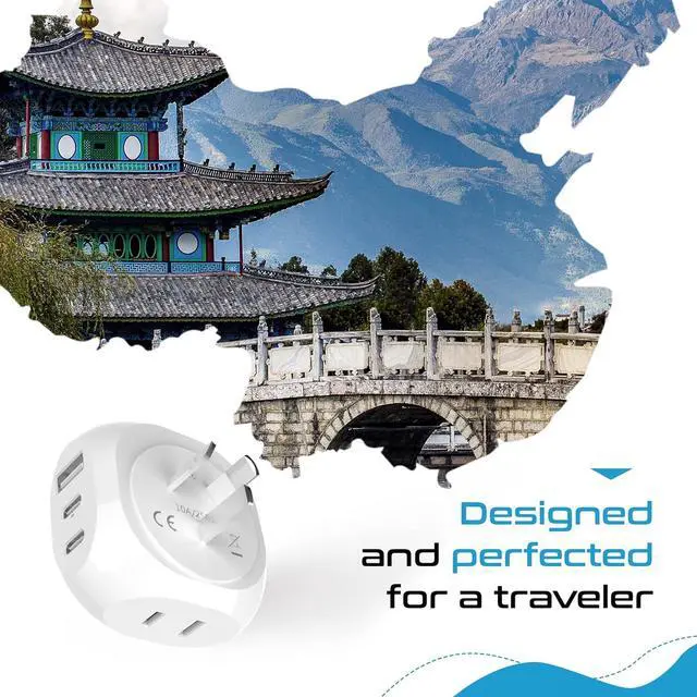 Alt view image 3 of 6 - Ceptics Australia, China Travel Adapter - 5 Input with 20W PD-QC 3.1A Dual USB-C and USB - Ultra Compact - Light Weight - USA to Any Type I Countries Such as New Zealand, Argentina and More