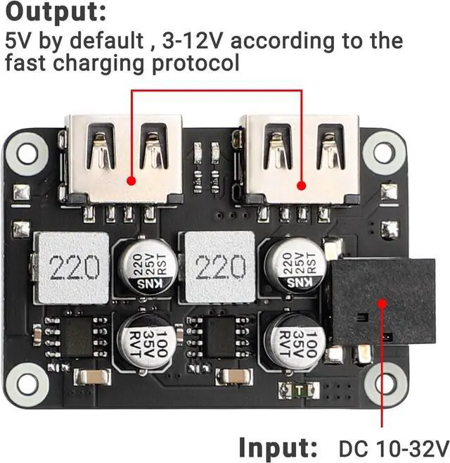 Alt view image 2 of 7 - DROK USB Buck Converter 2pcs,DC 12V to 5V Dual USB Port Fast Charger Board Auto Power Supply Adapter DC-DC 10-32V 12V 24V to 5V 9V Voltage Step Down Regulator Car Volt Transformer