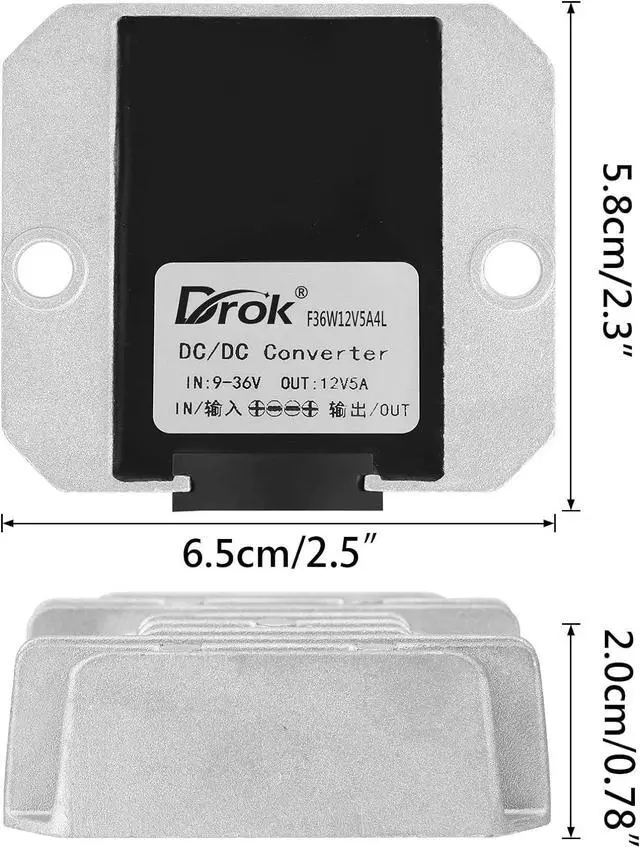 Alt view image 2 of 7 - DROK Boost Buck Converter 9V-36V to 12V 5A 60W Aluminium Shell Waterproof Auto Step Up Down Voltage Regulator 12V Volt Transformer for Car Audio Solar Power System LCD Television LED Display Screen