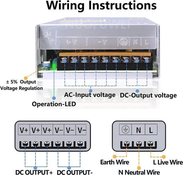 Alt view image 4 of 6 - DC 36V 16.6A 600W DC Switching Power Supply Adapter 110V AC to 36V DC Converter Power Supply Transformer SMPS for 36Volt Winch Car Jack LCD Monitor CCTV Car Stereo and More 36V Device