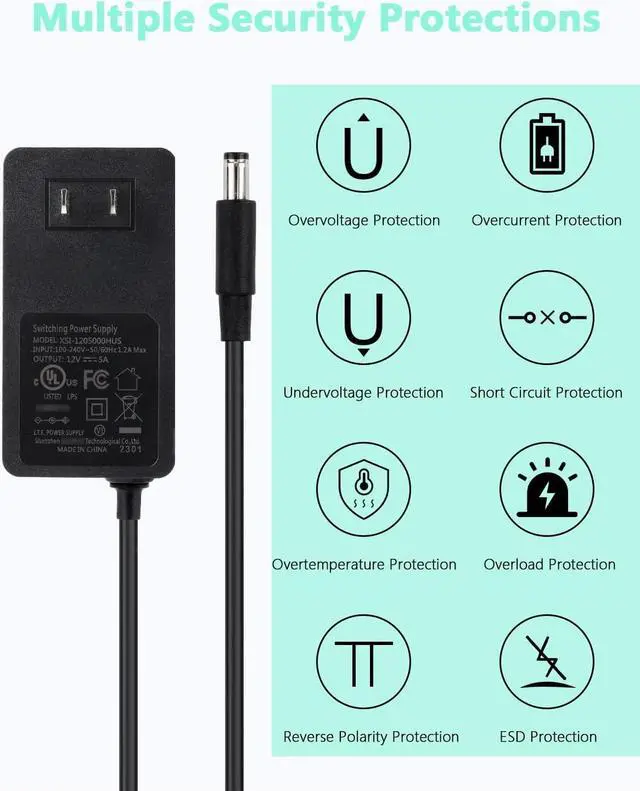 Alt view image 2 of 7 - 12V 5A DC Power Supply Adapter,UL Listed 12V 60W Power Supply with 5.5x2.1mm Plug&LED Plug,100V-240V 50-60Hz AC/DC Power Adapter 12 Volt 5Amp Power Supply for LED Strip Lights CCTV Camera