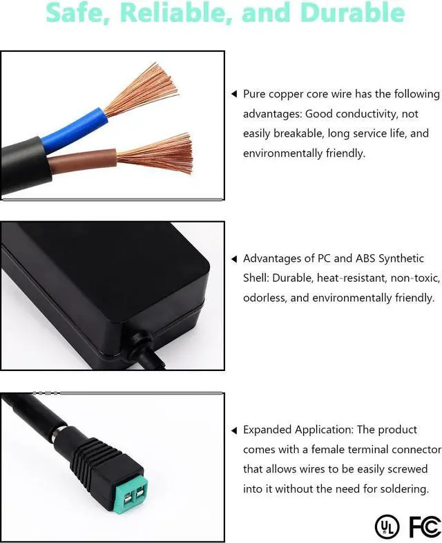 Alt view image 3 of 7 - 12V 5A DC Power Supply Adapter,UL Listed 12V 60W Power Supply with 5.5x2.1mm Plug&LED Plug,100V-240V 50-60Hz AC/DC Power Adapter 12 Volt 5Amp Power Supply for LED Strip Lights CCTV Camera