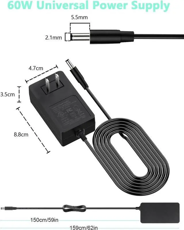 Alt view image 5 of 7 - 12V 5A DC Power Supply Adapter,UL Listed 12V 60W Power Supply with 5.5x2.1mm Plug&LED Plug,100V-240V 50-60Hz AC/DC Power Adapter 12 Volt 5Amp Power Supply for LED Strip Lights CCTV Camera