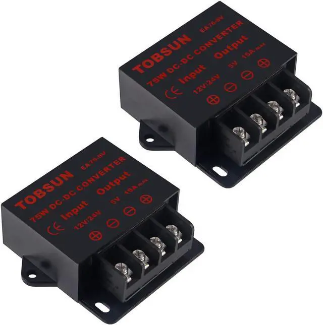Main image of 2 Pack DC Converter Step Down Regulator DC 12V 24V to DC 5V 15A 75W Regulated Power Supplies Transformer Converter