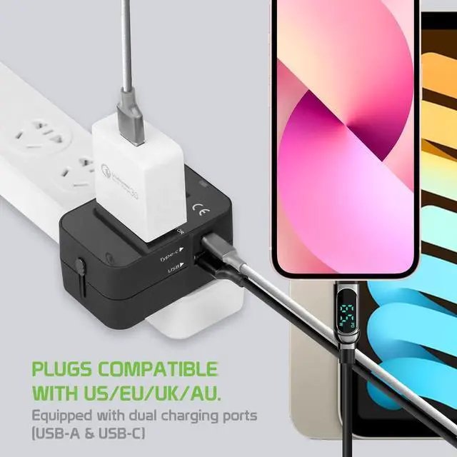Alt view image 3 of 7 - Portable Worldwide Universal Power Adapter Converter All in One International Wall Charger Plug for Wall Plug Input in USA EU UK France Italy Australia India Outlets (with USB-A and USB-C)