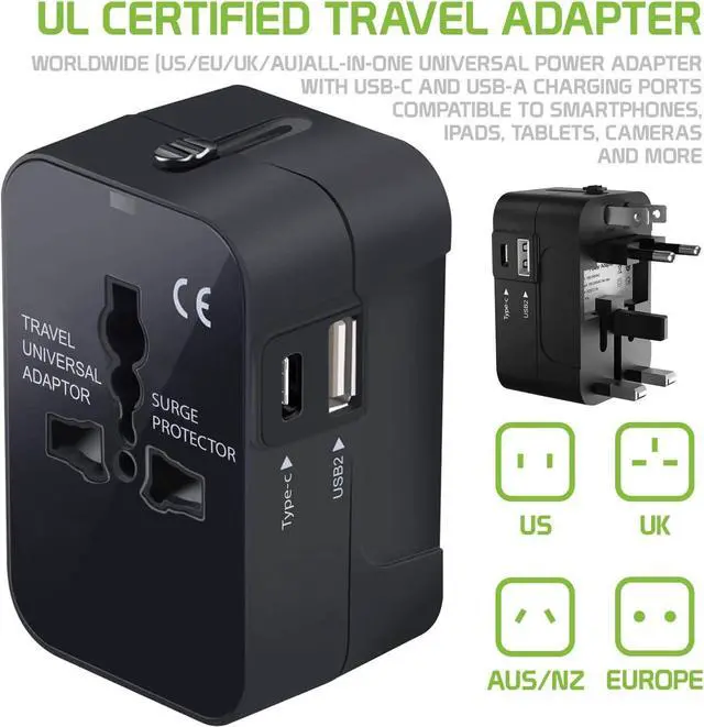 Alt view image 2 of 7 - Portable Worldwide Universal Power Adapter Converter All in One International Wall Charger Plug for Wall Plug Input in USA EU UK France Italy Australia India Outlets (with USB-A and USB-C)