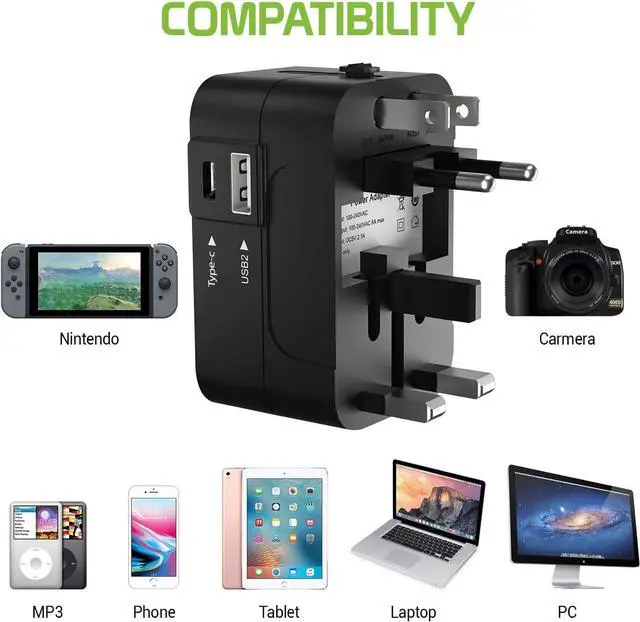 Alt view image 7 of 7 - Portable Worldwide Universal Power Adapter Converter All in One International Wall Charger Plug for Wall Plug Input in USA EU UK France Italy Australia India Outlets (with USB-A and USB-C)