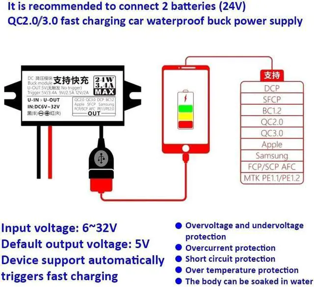Alt view image 2 of 4 - 2Pack DC 12V/24V to 5V Converter Voltage Charging Module,Aideepen 24W Quick Charge 6V-32Vto 5V Converter Buck Module USB-A DC-Dc Car Power Converter Adapter