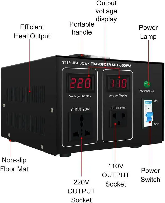 Alt view image 2 of 6 - Step Down/Up Transformer 220v to 110v, 3000W Voltage Converter 110 to 220 120v to 240V Heavy Duty Power Transformer