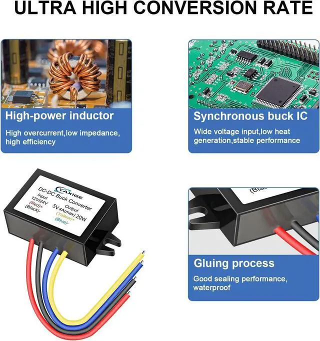 Alt view image 2 of 6 - DC 24V to 5V 4A (max) 20W Step-Down Voltage Regulator - Waterproof Step-Down Module (2-Pcs)