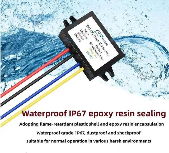 Alt view image 4 of 6 - DC 24V to 5V 4A (max) 20W Step-Down Voltage Regulator - Waterproof Step-Down Module (2-Pcs)