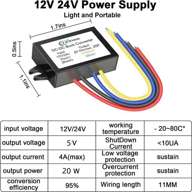 Alt view image 6 of 6 - DC 24V to 5V 4A (max) 20W Step-Down Voltage Regulator - Waterproof Step-Down Module (2-Pcs)