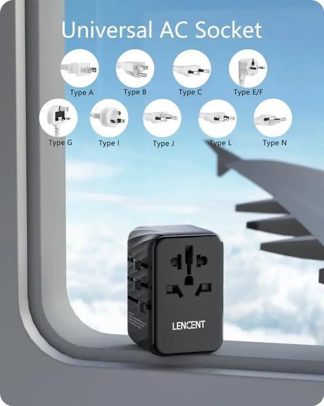 Alt view image 7 of 7 - LENCENT International Travel Adapter, 65W GaN3 Universal Fast Charger with 2 USB A + 3 Type C PD, Worldwide Power Adaptor for Phones,Laptops, All in One Travel Essentials for EU/USA/UK/AU, Black