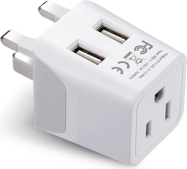 Main image of Ceptics UK Travel Adapter Plug - with 2 USB + USA Socket Input - Type G - Ultra Compact - Safe Grounded Perfect for Cell Phones, Laptops, Camera Chargers