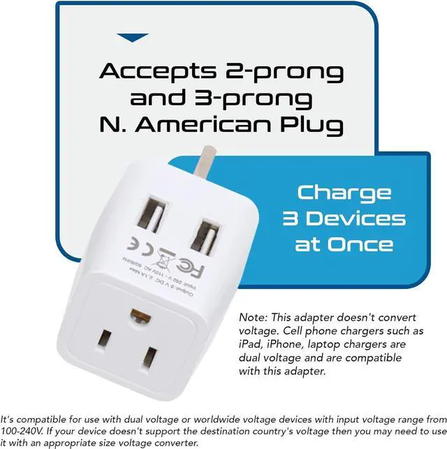 Alt view image 5 of 7 - Ceptics UK Travel Adapter Plug - with 2 USB + USA Socket Input - Type G - Ultra Compact - Safe Grounded Perfect for Cell Phones, Laptops, Camera Chargers