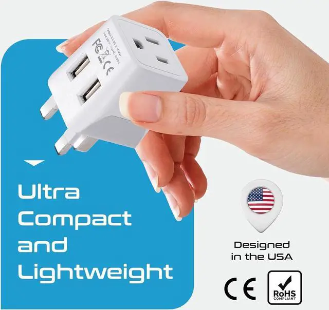 Alt view image 6 of 7 - Ceptics UK Travel Adapter Plug - with 2 USB + USA Socket Input - Type G - Ultra Compact - Safe Grounded Perfect for Cell Phones, Laptops, Camera Chargers