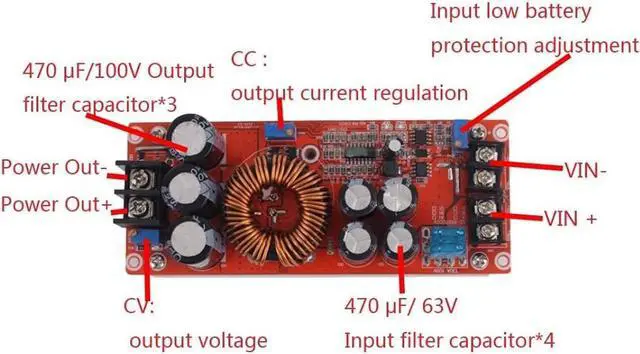 Alt view image 3 of 7 - Aideepen 1200W 20A DC Converter Boost Car Step-up Power Supply Module Adjustable Voltage Converter 8-60V to 12-83V