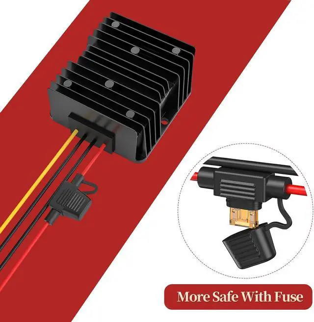 Alt view image 4 of 7 - 24VDC to 12VDC Converter 15A 180W, 18V to 12V Converter with Fuse Waterproof and Wire Terminal Block, Converter 24V to 12V for Cart LED Light Truck Vehicle Boat Solar System (Accept DC 15-40V Inputs)