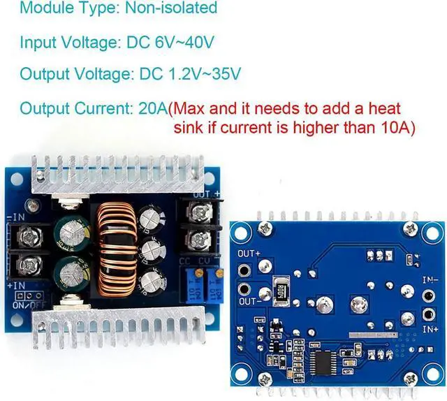 Alt view image 2 of 7 - 20A Power Supply Module DC-DC 6V-40V to 1.2V-35V Step Down Buck Converter Adjustable Buck Adapter CVCC Constant Voltage Constant Current Converter LED Driver