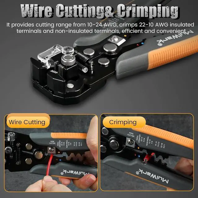 Alt view image 3 of 7 - 3-In-1 Multi Self Adjusting Wire Stripper/Cutter/Crimper - 8-Inch Universal Wire Stripper for Wire Stripping, Cable Cutting, Crimping Tools from 10 AWG to 24 AWG