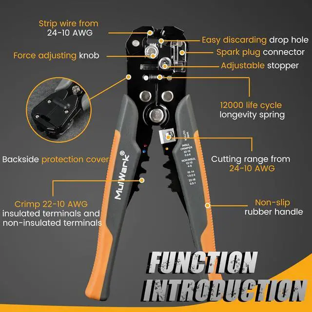 Alt view image 4 of 7 - 3-In-1 Multi Self Adjusting Wire Stripper/Cutter/Crimper - 8-Inch Universal Wire Stripper for Wire Stripping, Cable Cutting, Crimping Tools from 10 AWG to 24 AWG