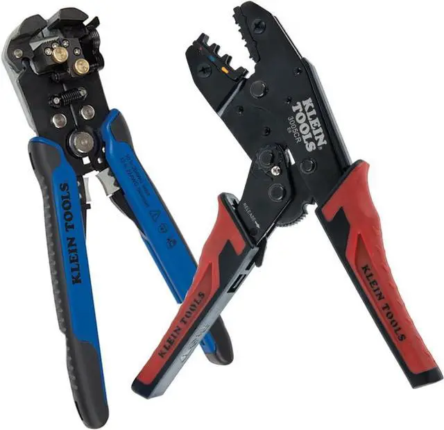 Main image of Klein Tools 80013 Wire Stripper / Ratcheting Crimper, Electrical Crimping Tool Kit with Automatic Wire Stripper and Ratcheting Insulated Terminal Crimper, 2-Piece
