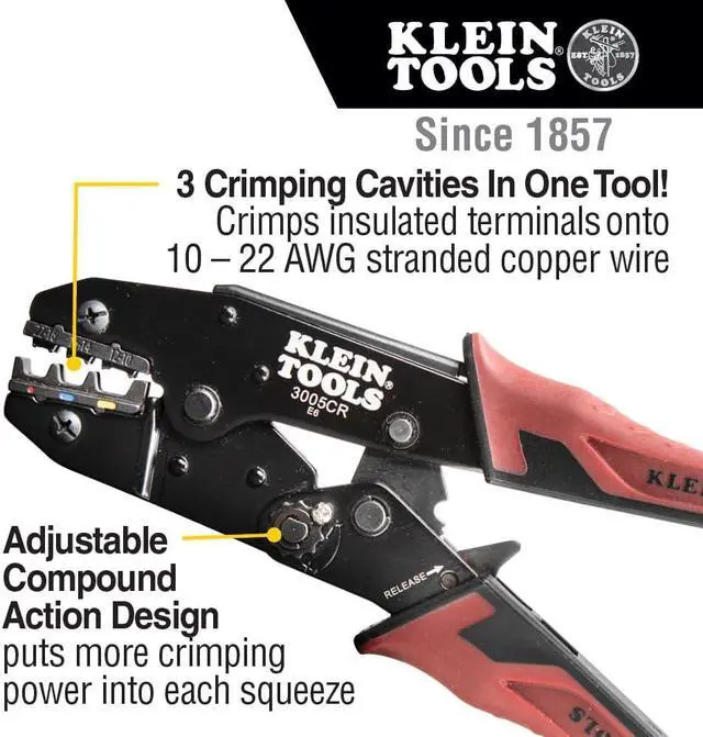 Alt view image 3 of 7 - Klein Tools 80013 Wire Stripper / Ratcheting Crimper, Electrical Crimping Tool Kit with Automatic Wire Stripper and Ratcheting Insulated Terminal Crimper, 2-Piece