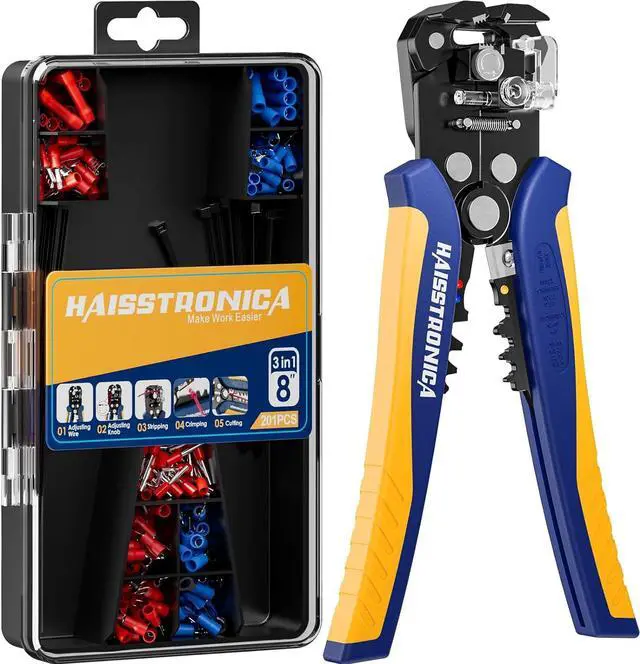 Main image of haisstronica 201PCS Wire Stripper Kit - Automatic Wire Stripping Tool for AWG 24-10 Cables with Insulated Terminals, Self Adjusting Universal Wire strippers and Crimpers for Electrical Work