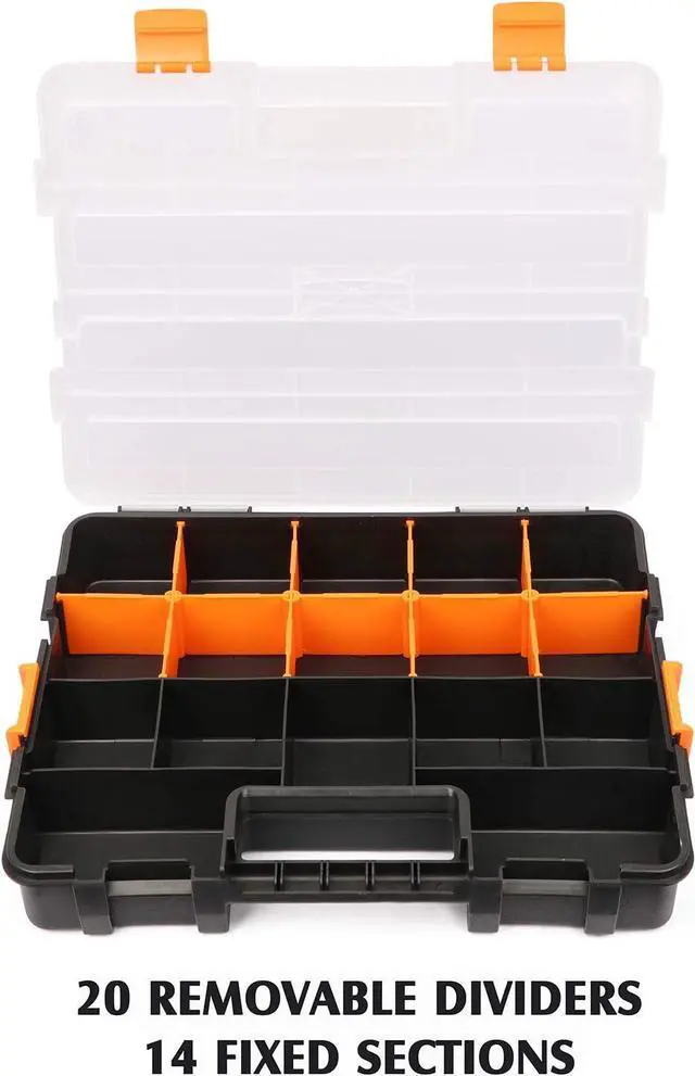 Alt view image 2 of 7 - MIXPOWER 15-inch 2pcs Toolbox Organizer Sets, 20 Removable Dividers, Durable Plastic Box, Excellent for Screws, Nuts, Small Parts, 34-Compartment Black/Orange 2 Pieces Set