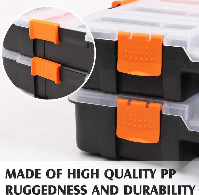 Alt view image 4 of 7 - MIXPOWER 15-inch 2pcs Toolbox Organizer Sets, 20 Removable Dividers, Durable Plastic Box, Excellent for Screws, Nuts, Small Parts, 34-Compartment Black/Orange 2 Pieces Set