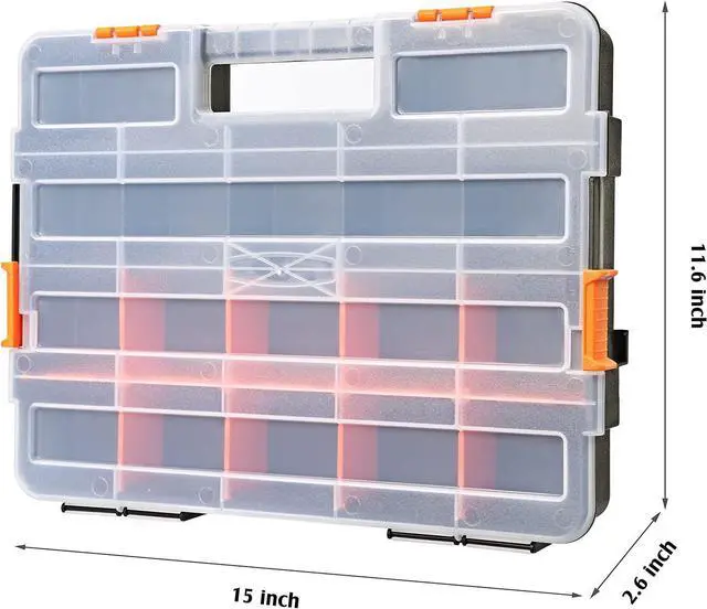 Alt view image 3 of 7 - EMENTOL 2PCS Toolbox Organizer Sets, 20 Removable Dividers, Durable Plastic Box, Excellent for Screws, Nuts, Small Parts, 34-Compartment, Black/Orange, 2 Pieces Set